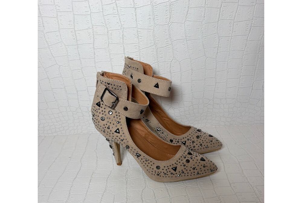 Leuven Alexander Shoes Freya Tan Grey Studded Pumps Heels Size 7